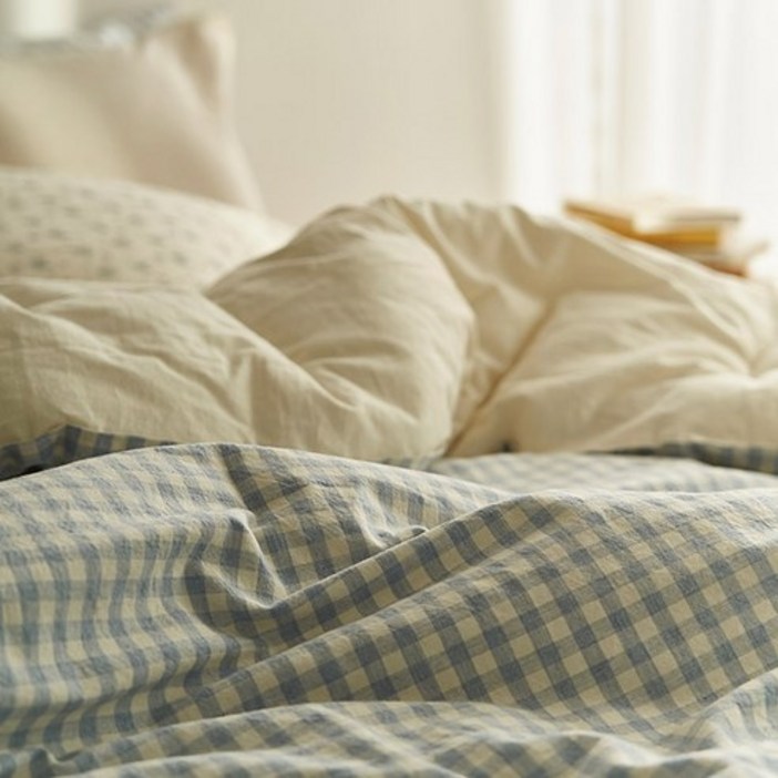 데코뷰 컴포트 블루 멜란체크 차렵이불