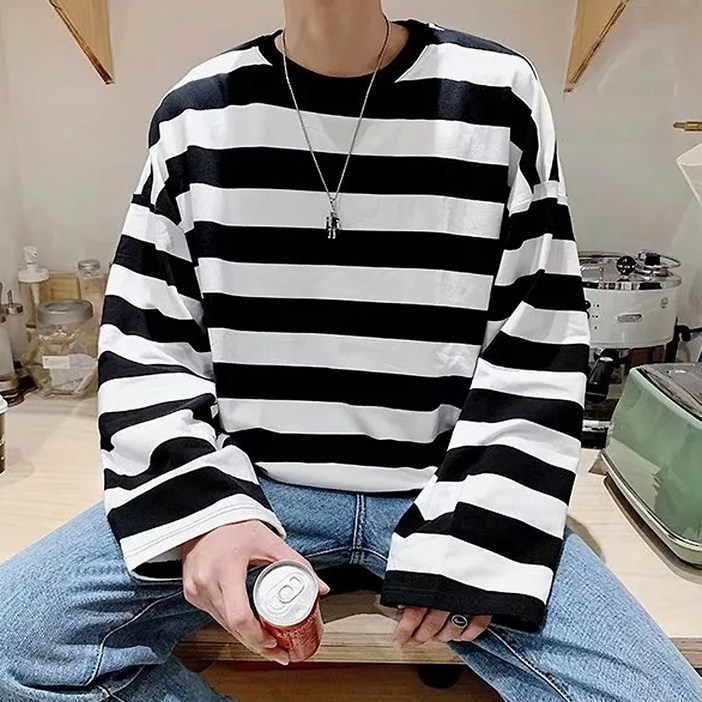마켓에이 남성용 스트라이프 베이직 티셔츠