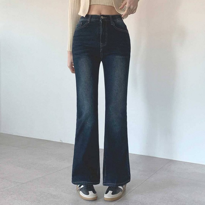 플랜데이 여성용 숏/롱 기장 치키 속밴딩 워싱 세미부츠컷 데님팬츠