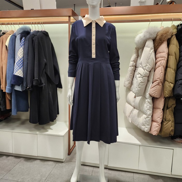 수스 HS04 카라 배색 포인트 셔츠원피스 S221BOP281