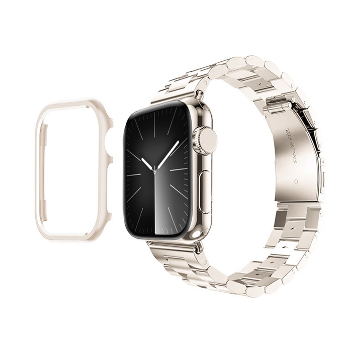 아이메이드잇 애플워치 호환 프리미엄 메탈 스트랩 밴드 + 케이스 세트, 스타라이트, 1개