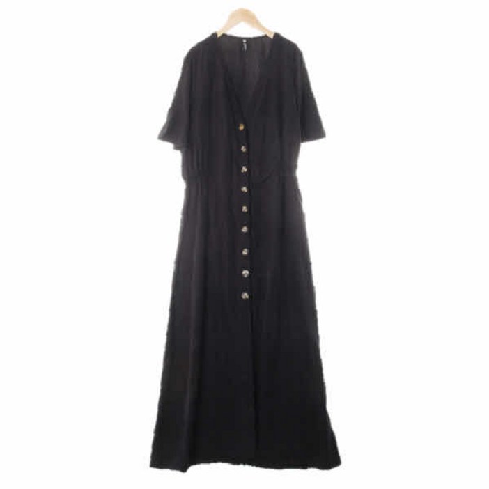 6723 자라 블랙 러플브이넥버튼맥시원피스 [L]