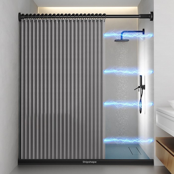 Shipshape 샤워커튼 프리미엄 패브릭 양측 자기흡인 방수 샤워 커튼 샤워봉 방수 막대를 띠다 세트 프라이버시 가림 프라이버시 가림