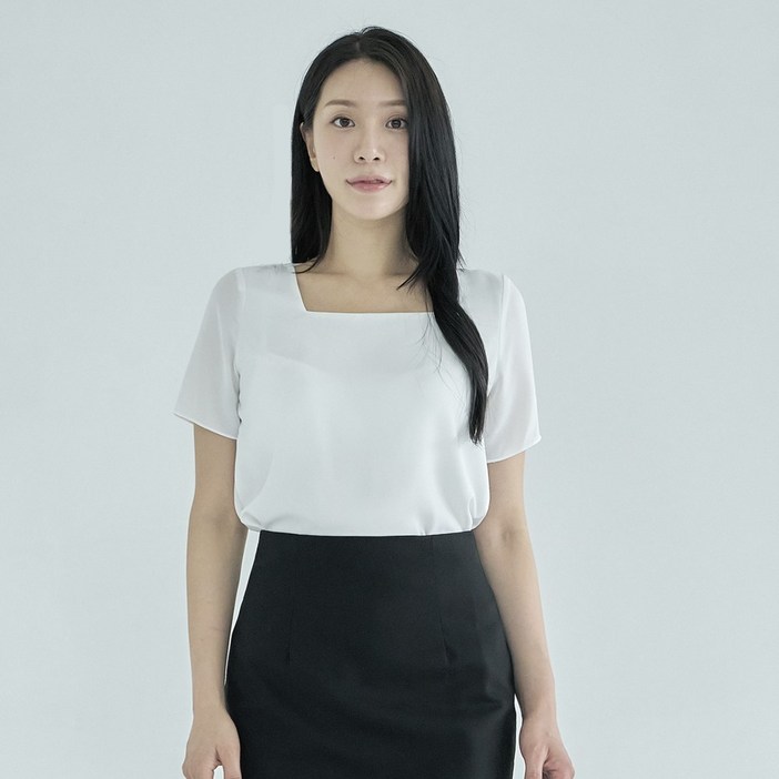 빅사이즈 정장 블라우스 면접 흰색 고급 스퀘어넥 셔츠 플레어 스퀘어