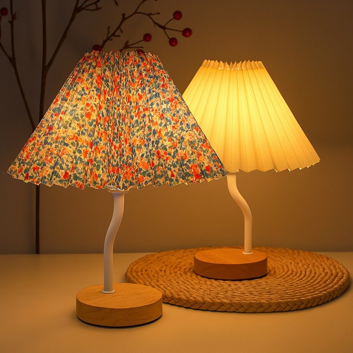 감성가득 플리츠 쉐이드 빈티지 엔틱 주름 갓 무드등 침실 LED 탁상 스탠드 인테리어 소품, 플로럴쉐이드