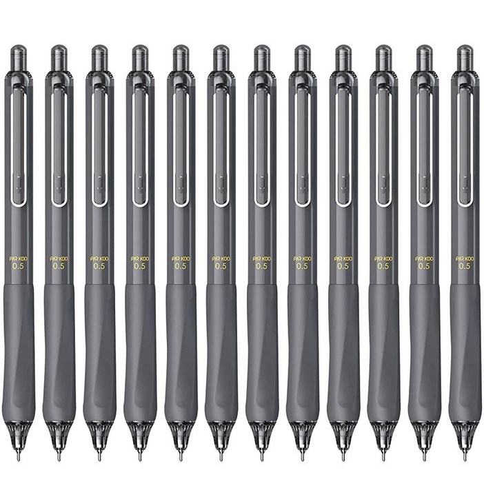 정품++ ParKoo 젤 펜 퀵 드라이 잉크 파인 포인트 0.5mm, 접이식 롤링 볼 블랙 잉크, 저널링 필기, 드로잉 스케치용 클릭 무소음 세트, 부드러운 번짐 없음, 12개
