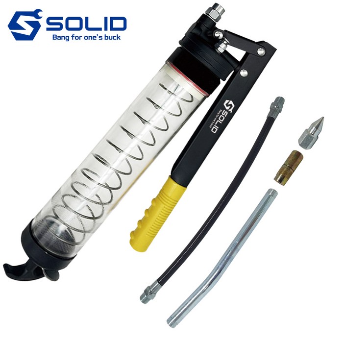 솔리드 투명 구리스건 600cc 말통형 구리스펌프 주입기 자동차 굴삭기 SOLGP600, 1개