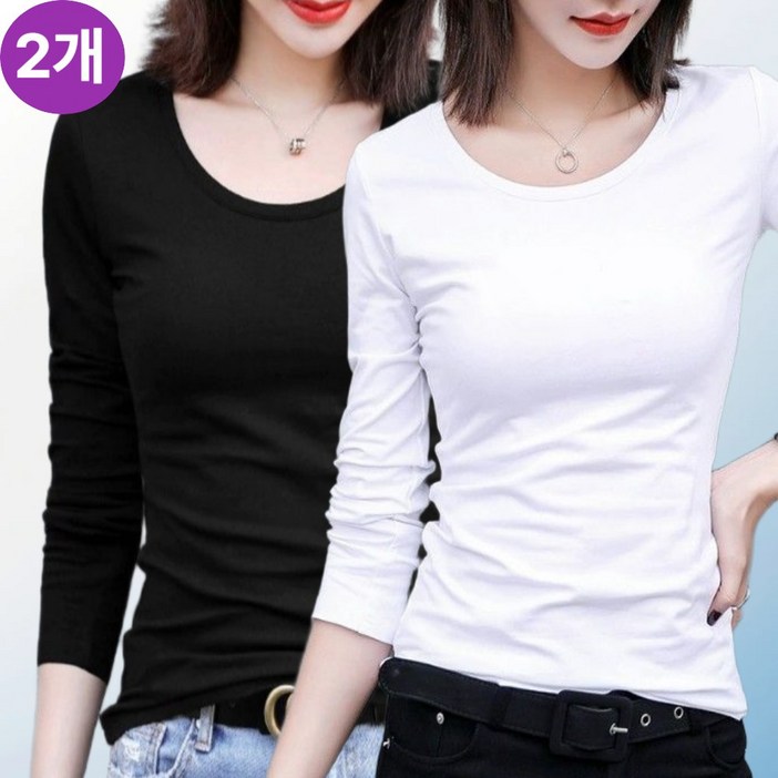 빠른토끼 11여성 슬림 U넥 긴팔 티셔츠 이너 스판