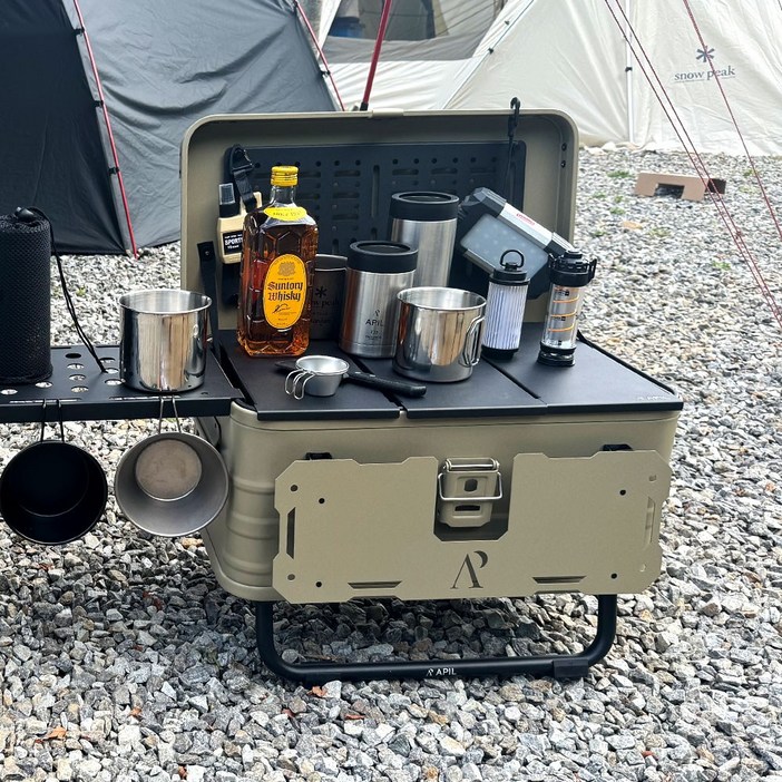 모비디안 아필 에션셜 기어 캠핑박스 알루미늄 수납 멀티 캠핑용 테이블겸용 정리함 30L 베이지, 1개