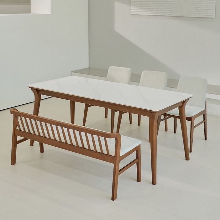 루나 포세린 세라믹 원목 6인 식탁세트 1800 의자+등받이벤치형 IKLN2D