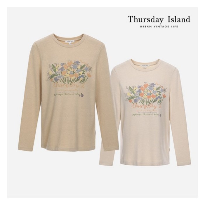 국내매장판 써스데이아일랜드 THURSDAYISLAND 플라워 아트웍 티셔츠T228MTS232W 216850