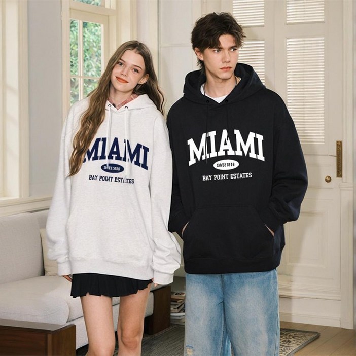 FONOW 남녀공용 TST 마이애미1896소프트 특양면 커플룩 후드티