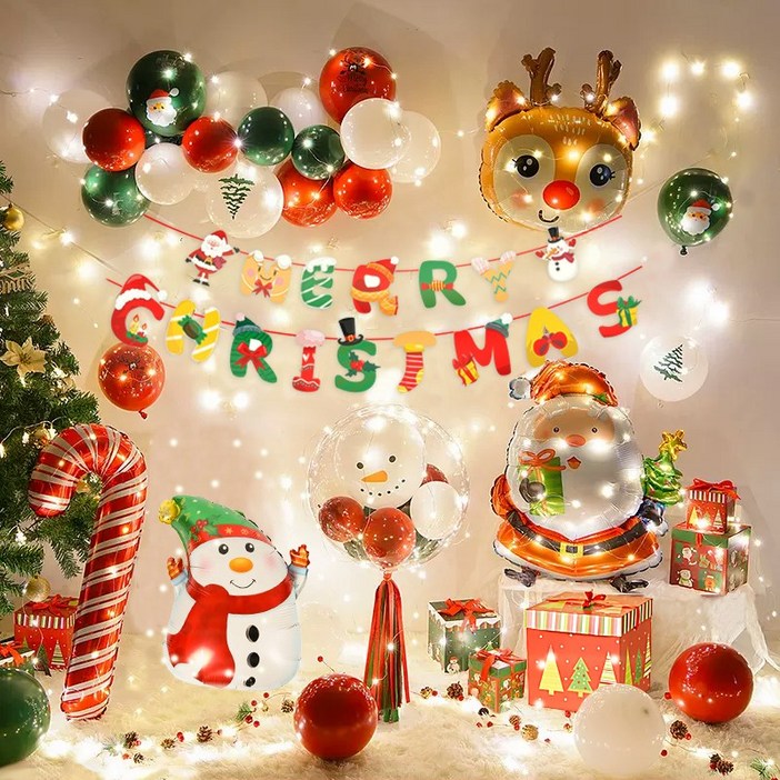 Hyades  크리스마스 앵두전구 은박풍선 장식 가랜드 세트, 1세트, B타입