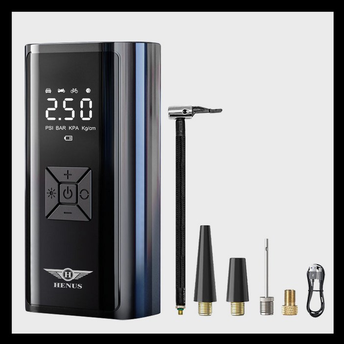 헤몬팜 타이어에어 휴대용 타이어 공기압 주입기 무선 올인원 공기 주입기 6000mAH, 블랙, 1개