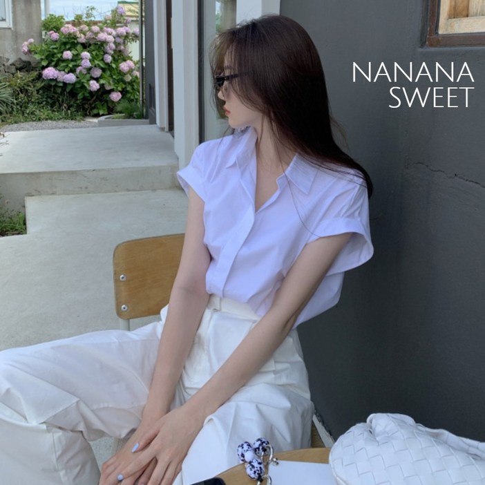 나나스윗 찰랑 소재 여성 반팔 오버핏 브이넥 셔츠