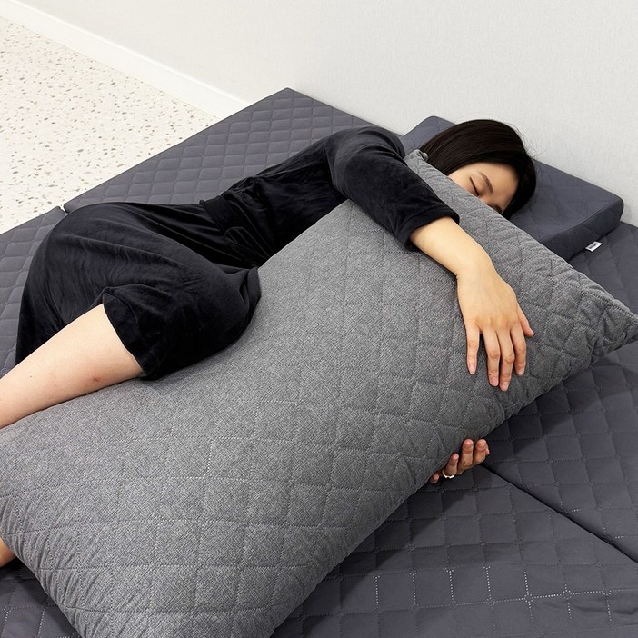 등편한 빵빵한 누빔솜 등받이 발 침대 대형 침대 쇼파 허리 쿠션 커버포함 100x60, 모던그레이누비