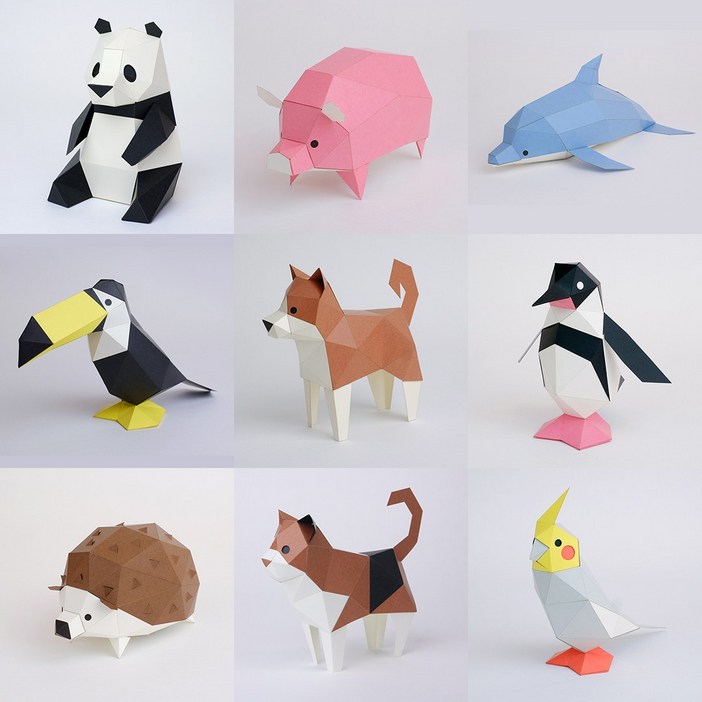 일본 정식수입 KAKUKAKU TINY 동물 17종 모음 DIY 페이퍼크래프트 종이모형 종이퍼즐 3D모형 3D 종이 입체퍼즐 장식품 집꾸미기 동물모형, 토끼, 1개