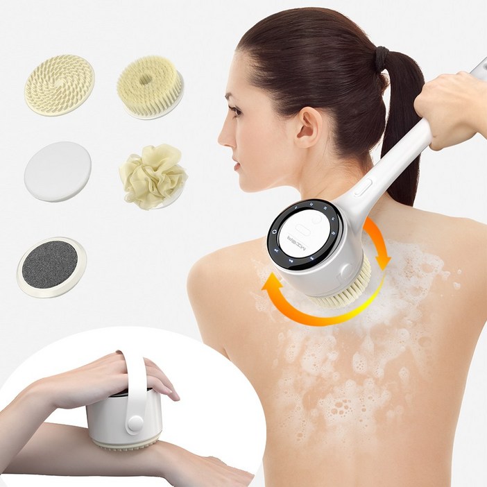 MIGA 다기능 원터치 전동 바디브러쉬 클렌저 자동 때밀이 샤워브러쉬 5종 헤드 세트