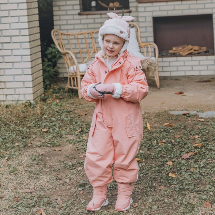 쿵스쿵스 올인원스노우슈트핑크 유아스키복 아기 보드복 전신형 패딩 우주복 방한 방수 썰매복 스키