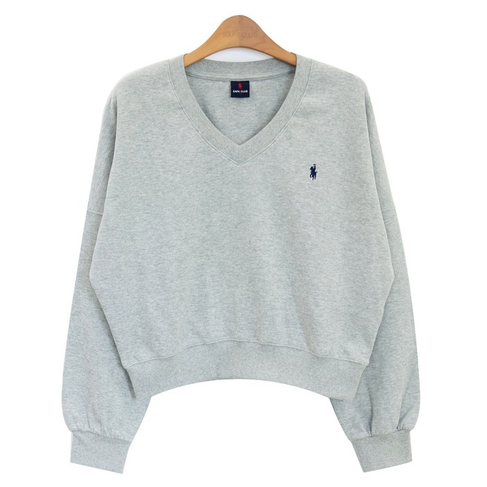 라파클럽 여성 세미크롭 브이넥 맨투맨 풀오버 티셔츠