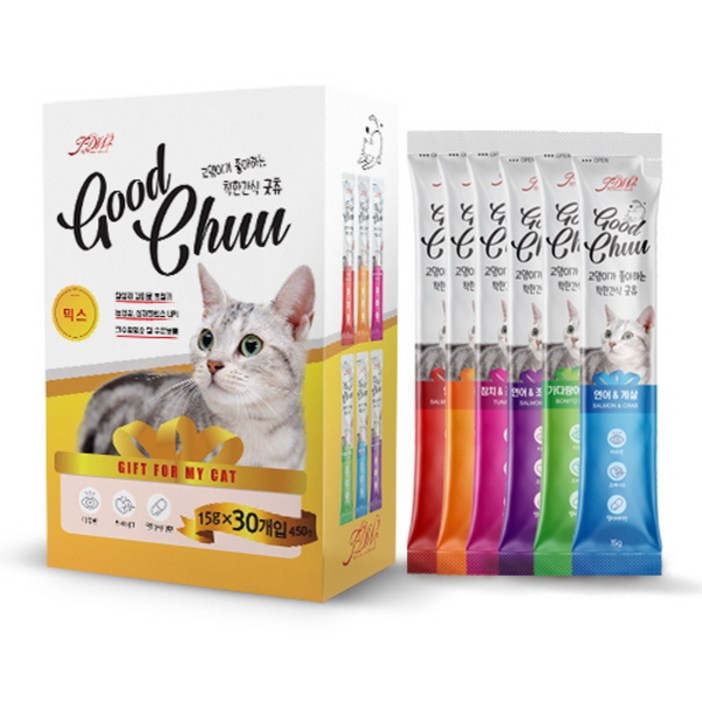 굿츄 6가지맛혼합 15g x 150개  착한간식 짜먹는 고양이간식