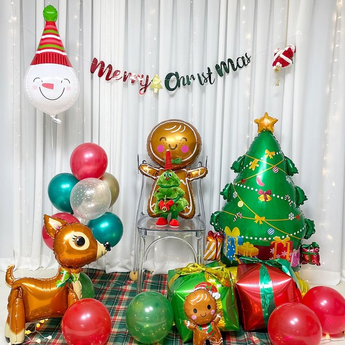 크리스마스 쿠키 풍선 가랜드 연말 파티 세트, 레드그린