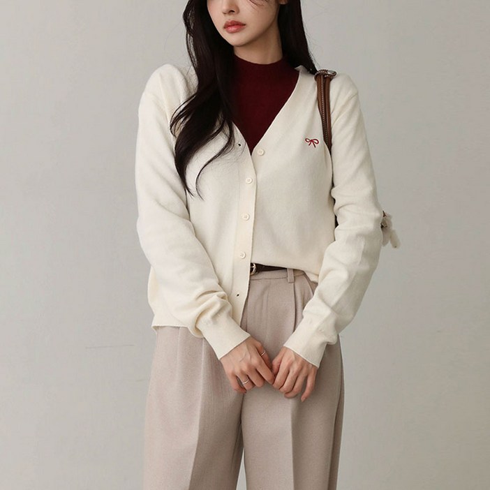 [피핀] 자체제작 리본 브이넥 소프트 가디건 #22505