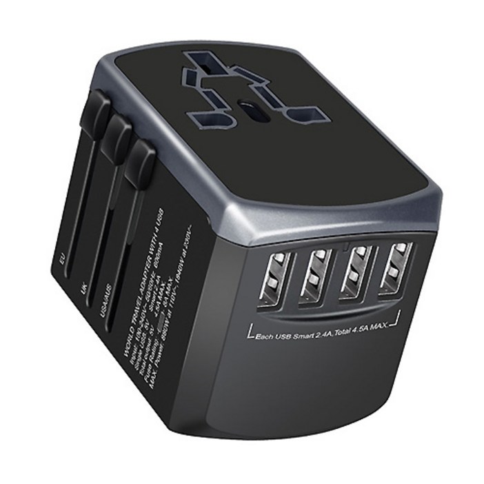 오빅 해외여행용 멀티어댑터 플러그 미국 유럽 아시아등 150여개국 호환 USB3포트 보관케이스포함, 어답터 골드