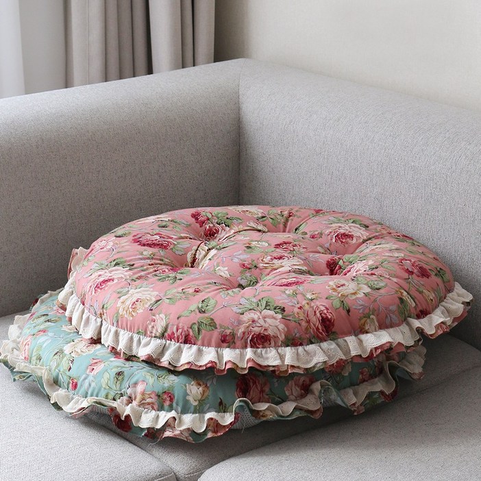 데코벨 순면 플라워 이중 레이스 원형 방석 ML 의자방석강아지방석