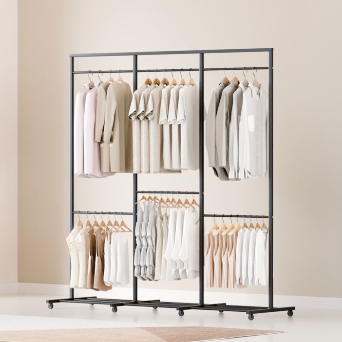 워너픽 이동식 철제 2단 행거, 블랙B