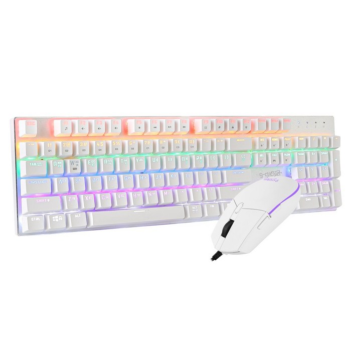 지클릭커 GMK-K510X Special 게이밍 LED 기계식 유선 키보드 & 마우스 세트, 기계식, 화이트 적축, GK-K510X Special