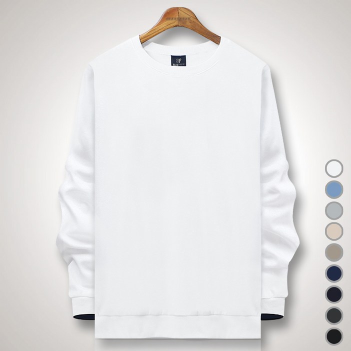 하트비트 남녀공용 신프을 맨투맨 세미슬림핏 빅사이즈 무지 라운드 긴팔 티셔츠 커플룩 단체복