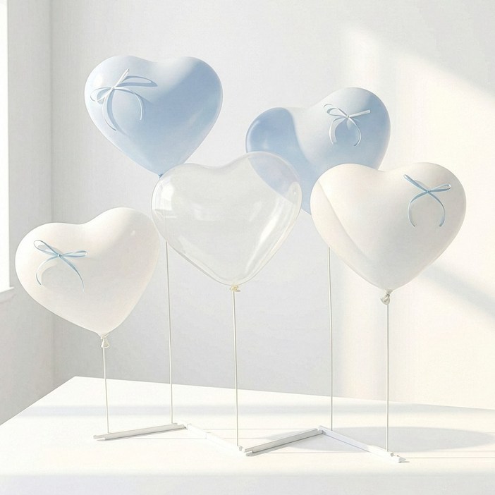 하트 풍선 파스텔 홈파티 프로포즈 발레코어 리본포함 일자형 스탠드