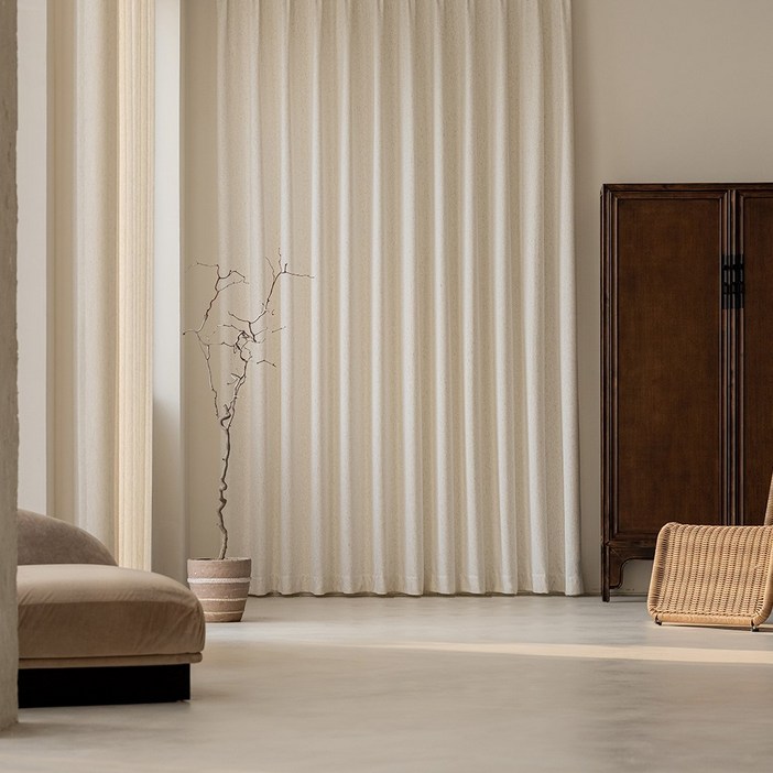 커튼킹 린넨패브릭 소르르 헤비쉬폰커튼 핀형 창문커튼 2p (일반커튼레일)