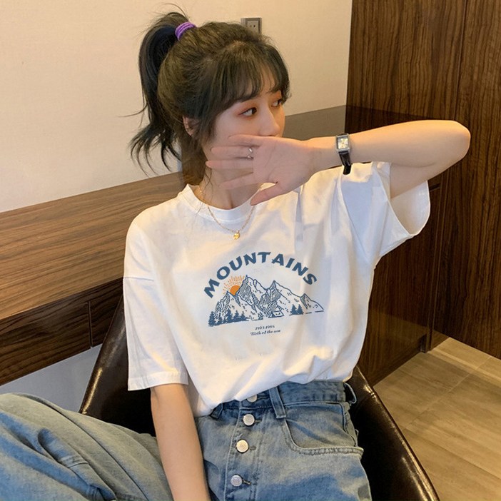 지아나 여성 빅사이즈 흰색 순면 캐쥬얼 라운드 넥 반팔 티셔츠