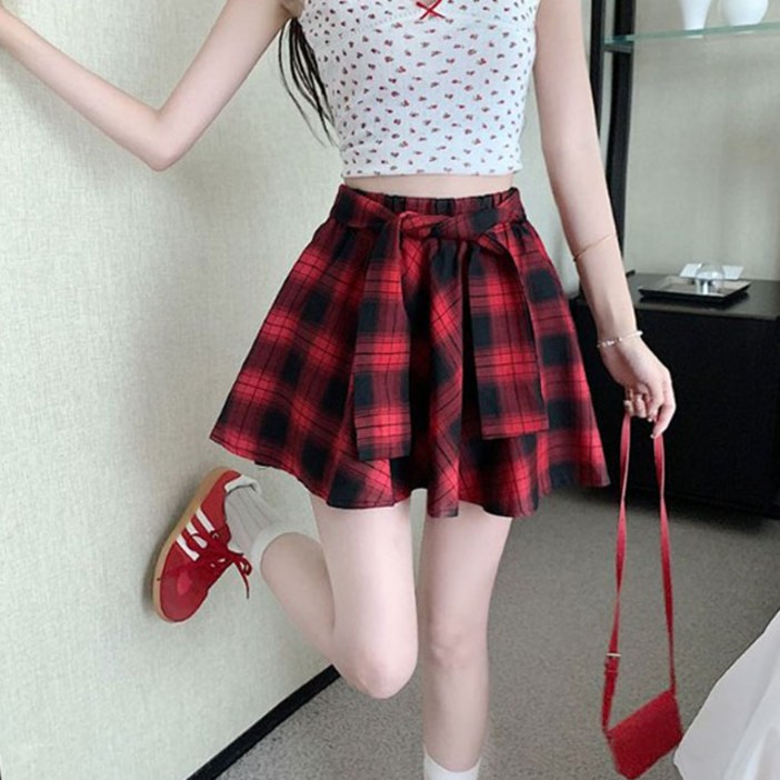 Bahn,3컬러 레트로 타탄 체크 미니 스커트