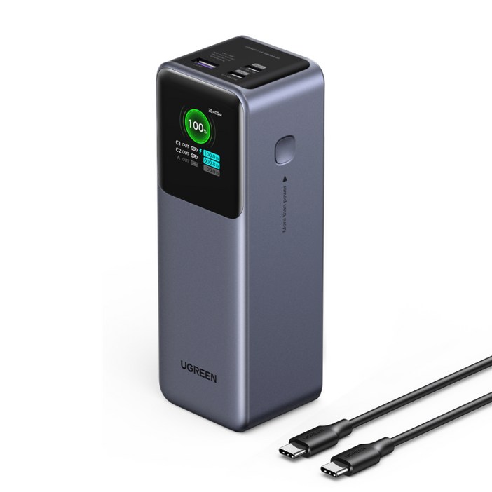 UGREEN 유그린 Nexode 200W 보조배터리 25000mAh 대용량 보조배터리고속충전 PD 3.1 고속 충전 3포트 보조베터리 240W C-타입 고속 충전 케이블 포함, Grey, PB722