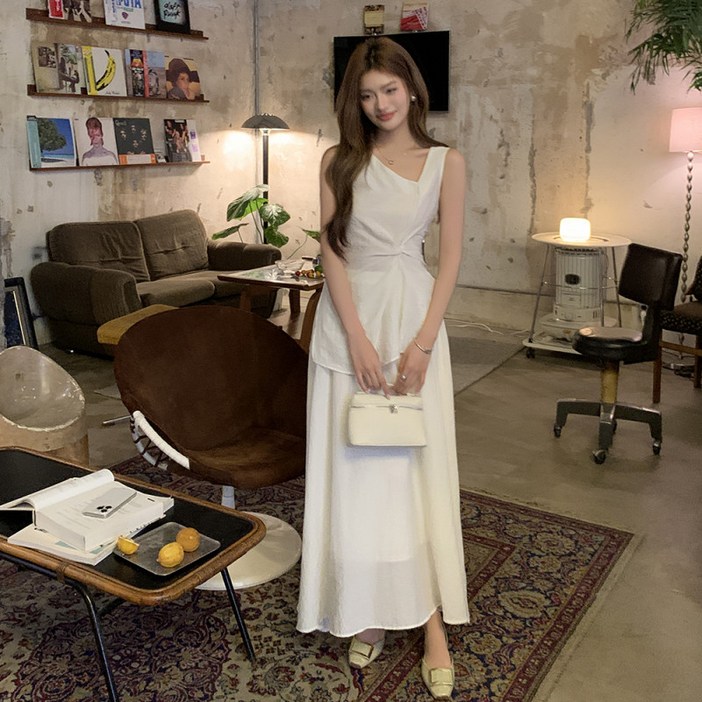 벨루미아 여성 여름 슬리브리스 투피스 세트 A라인 롱스커트 캐주얼 정장룩