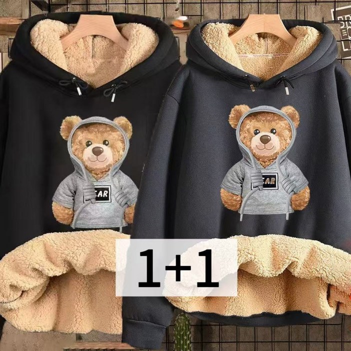 CBHV 남성 겨울 기모 후드티 빅사이즈 캐릭터 루즈핏 티셔츠 1+1