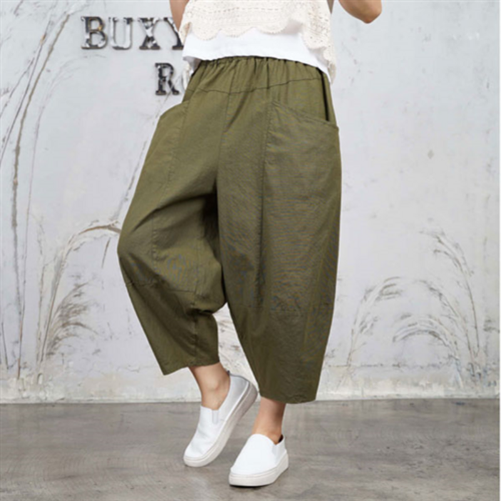 벅시루 고다 면스판 항아리핏 허리밴딩 키작녀 여름 여성 8부 배기바지