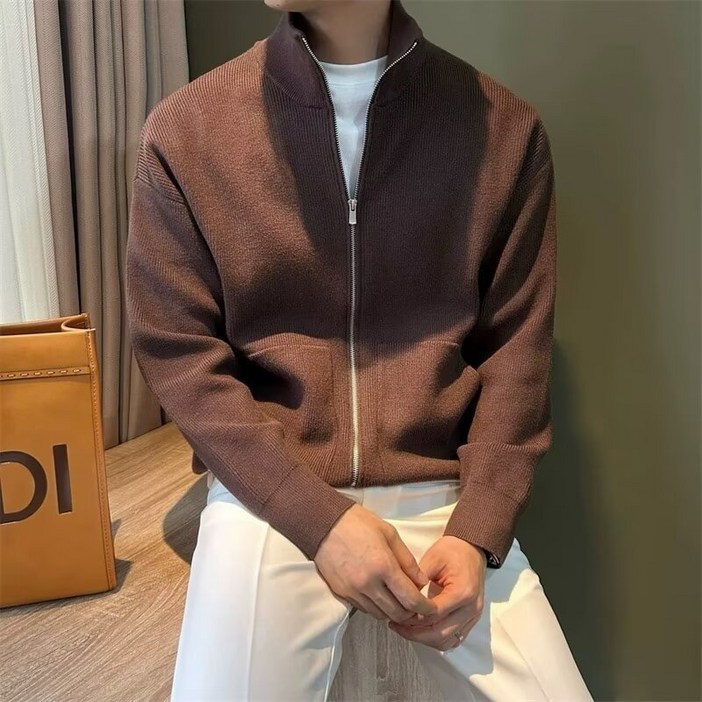 기본 집업 니트 가디건 남성용 봄 가을 스웨터 데일리 아우터 하이칼라