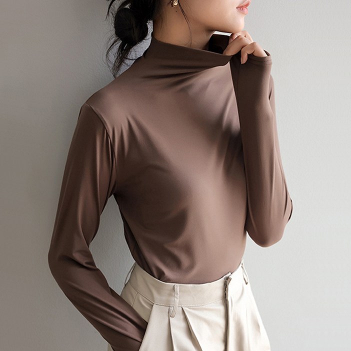 바바 여성 피치기모 반목 폴라 긴팔티셔츠