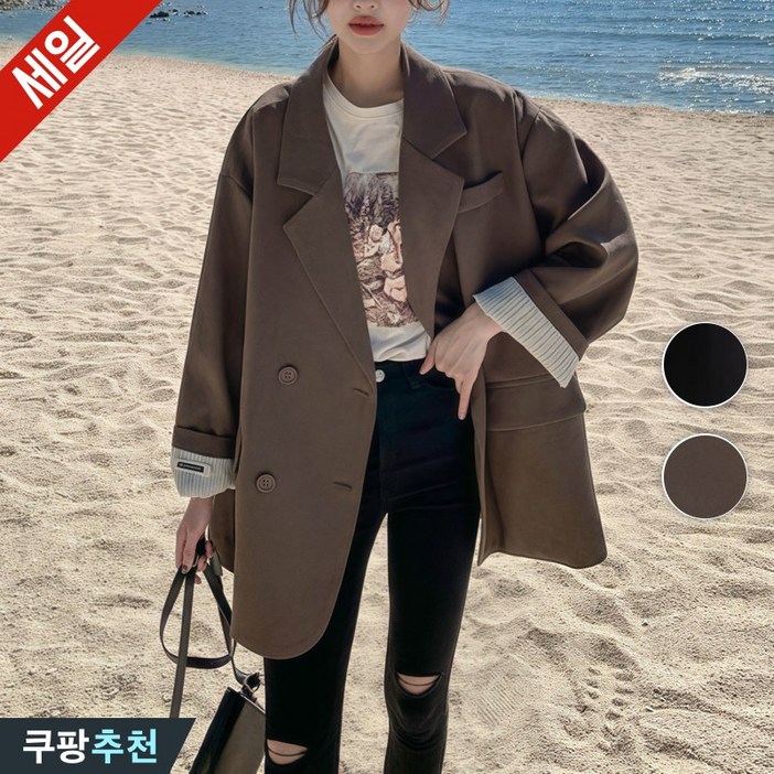 100kg까지 빅사이즈 여성 루즈핏 하프 정장 자켓 봄 가을 편한 기질 포켓 캐주얼 출근룩 순색 데일리 심플 넥카라 더블 버튼 날씬해보이는 도시 인스 3xl 블랙 아우터 상의