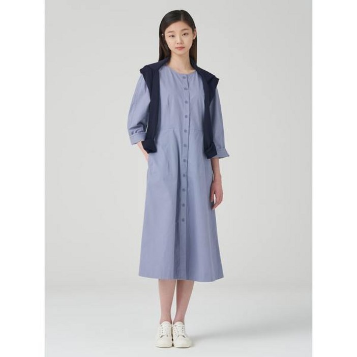 빈폴 BEANPOLE 빈폴레이디스 라운드넥 단추 포인트 코튼 원피스 스카이 블루 BF3771U18Q 385484