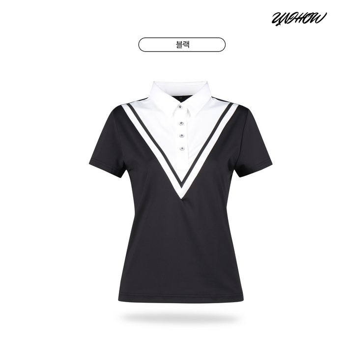 유니하우 골프웨어 여성 투톤배색 골프 반팔카라티셔츠 유니하우 골프웨어 여성 투톤배색 골프 반팔카라티셔츠