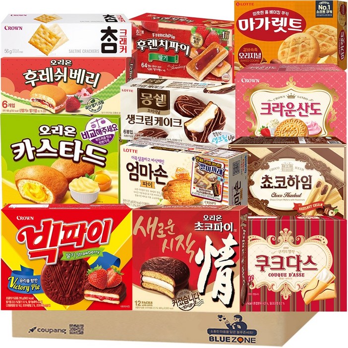 블루존 사무실 탕비실 간식 파이 과자 12종 세트 오리온초코파이카스타드참크래커후레쉬베리엄마손파이몽쉘마가렛트빅파이후렌치파이초코하임쿠크다스화이트딸기산도, 1개 블루존 사무실 탕비실 간식 파이 과자 12종 세트 오리온초코파이카스타드참크래커후레쉬베리엄마손파이몽쉘마가렛트빅파이후렌치파이초코하임쿠크다스화이트딸기산도, 1개