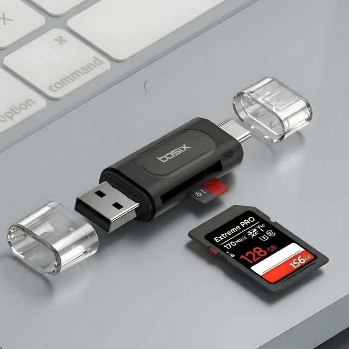 베이식스 SD카드리더기 USB C+A타입 멀티리더 아이폰 갤럭시 노트북 OTG 지원