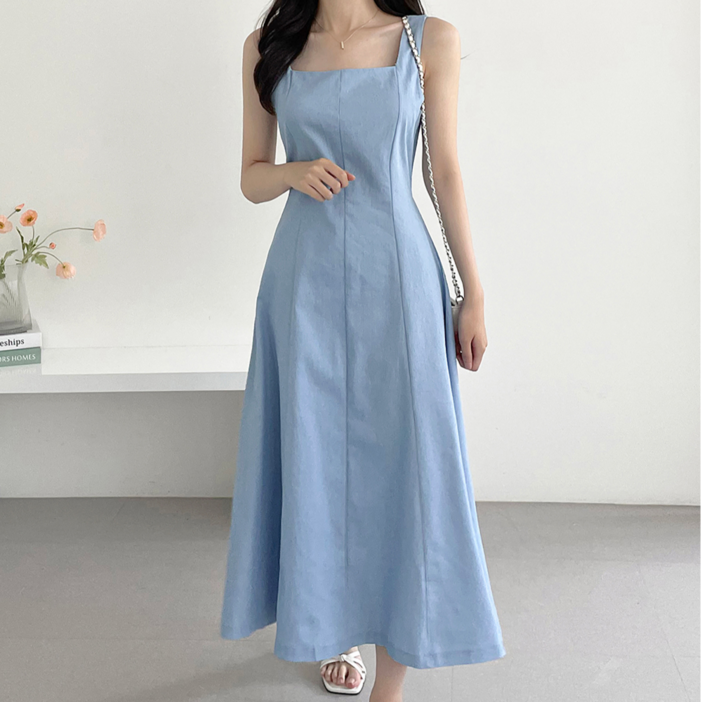 루나모드 데님 스퀘어넥 롱 원피스 K0221