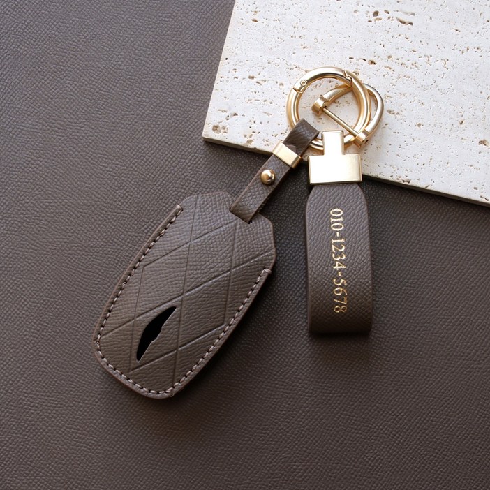 (무료각인)트니르 제네시스 호환 G80GV80 G70GV70 G90 차 키케이스 자동차 스마트 가죽 키커버 홀더, 카푸치노