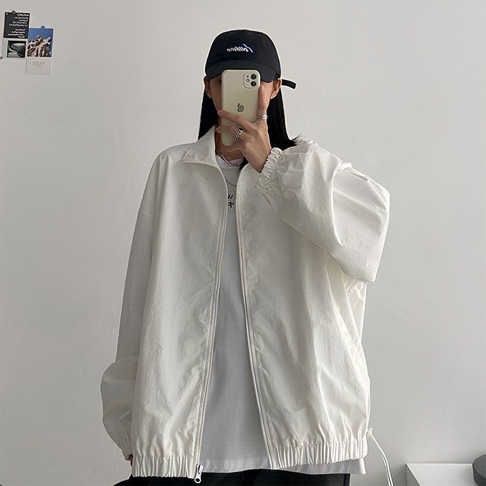 지쥬 여성 오버핏 초경량 무지 바람막이 블랙&화이트 자외선 보호 가벼운 점퍼 m~3xl